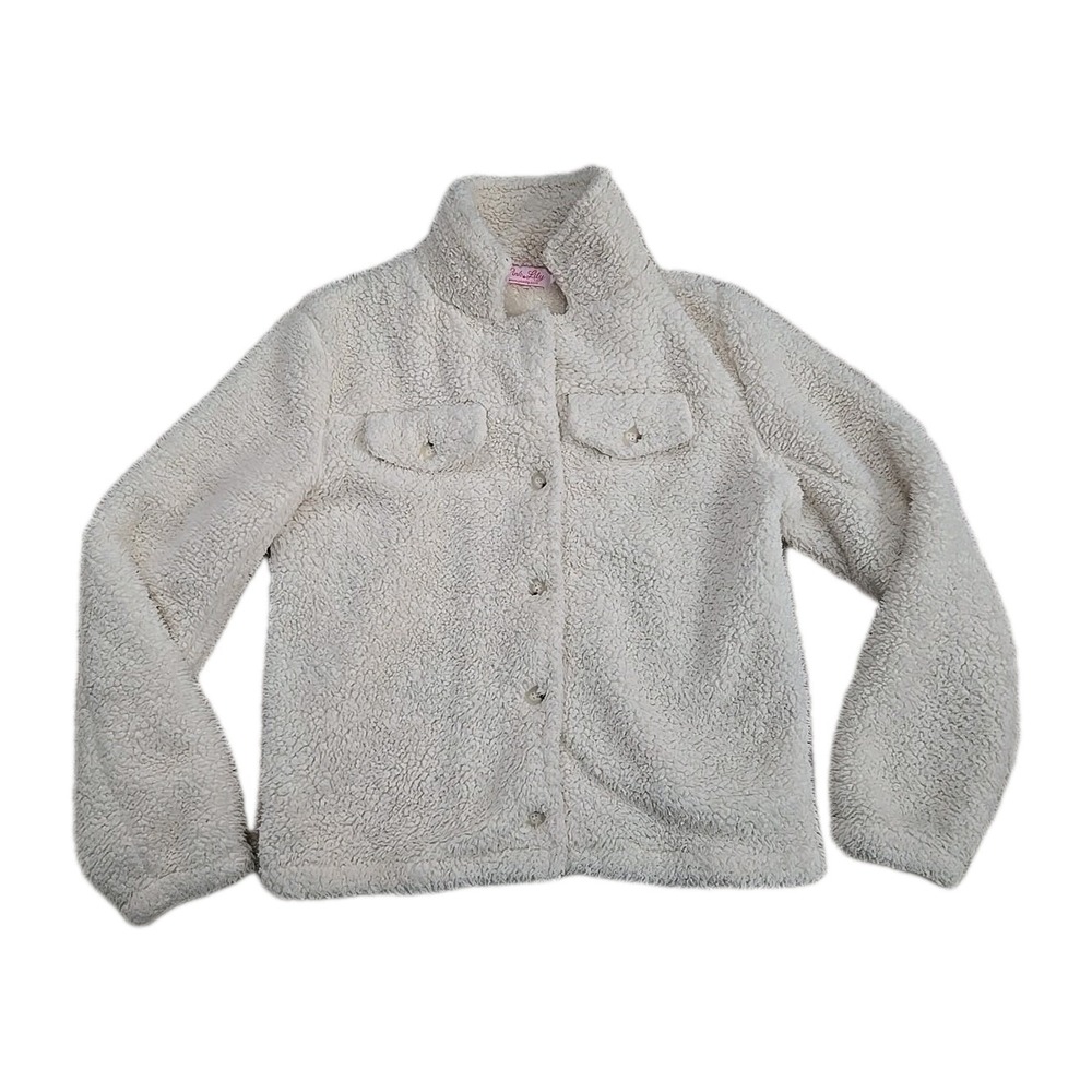 Pink Lily Womens Sherpa Button Jacket Size Medium Teddy Soft Comfy Warm White